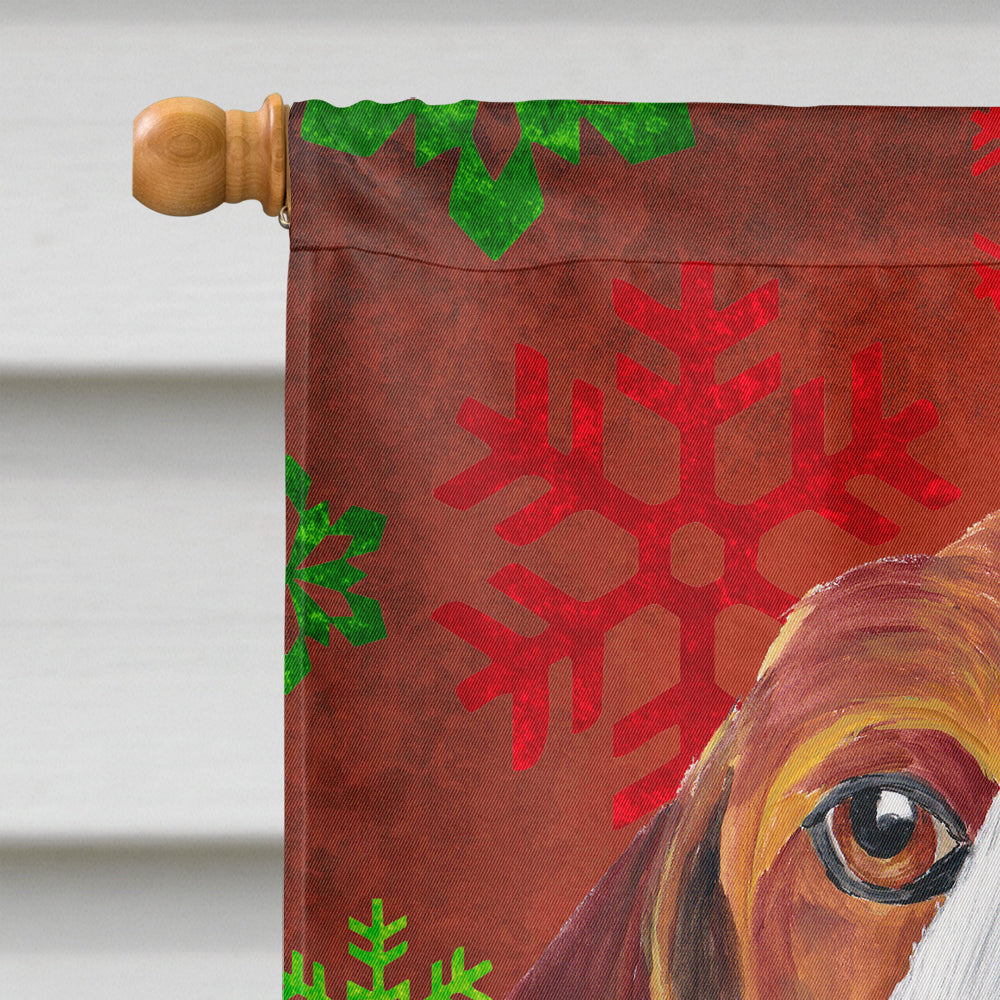 Beagle Red and Green Snowflakes Holiday Christmas House Flag 28x40 Porch Sleeve Pole Decorative Outside Yard Banner Artwork Wall Hanging, Polyester