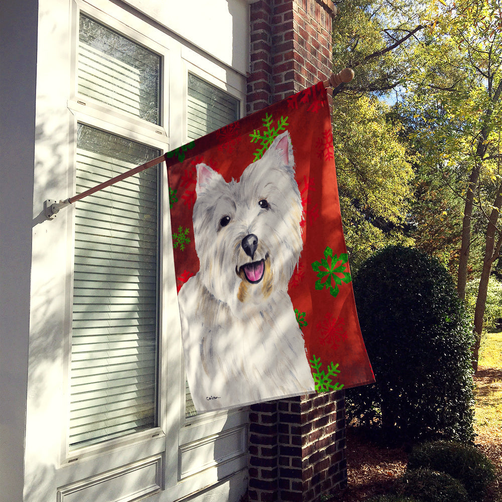 Westie Red and Green Snowflakes Holiday Christmas House Flag 28x40 Porch Sleeve Pole Decorative Outside Yard Banner Artwork Wall Hanging, Polyester
