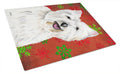 Westie Red and Green Snowflakes Holiday Christmas Cutting Board Tempered Glass Kitchen Cutting Surface, Heat Resistant Chopping, Non-Slip Feet, Food Prep & Serving