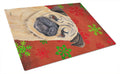 Pug Red and Green Snowflakes Holiday Christmas Cutting Board Tempered Glass Kitchen Cutting Surface, Heat Resistant Chopping, Non-Slip Feet, Food Prep & Serving