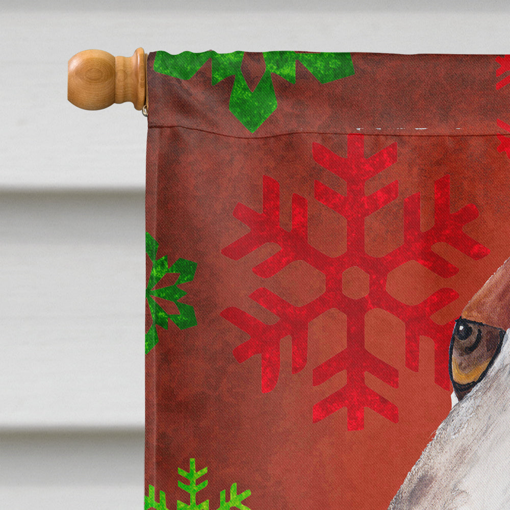 Basset Hound Red and Green Snowflakes Holiday Christmas House Flag 28x40 Porch Sleeve Pole Decorative Outside Yard Banner Artwork Wall Hanging, Polyester