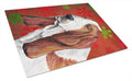 Basset Hound Red and Green Snowflakes Holiday Christmas Cutting Board Tempered Glass Kitchen Cutting Surface, Heat Resistant Chopping, Non-Slip Feet, Food Prep & Serving