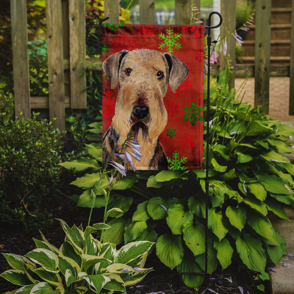 Airedale Red and Green Snowflakes Holiday Christmas Garden Flag Mailbox Decorative Yard Banner Outside Patio Artwork for Flower Beds, Garden Size, Multicolor