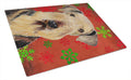 Airedale Red and Green Snowflakes Holiday Christmas Cutting Board Tempered Glass Kitchen Cutting Surface, Heat Resistant Chopping, Non-Slip Feet, Food Prep & Serving