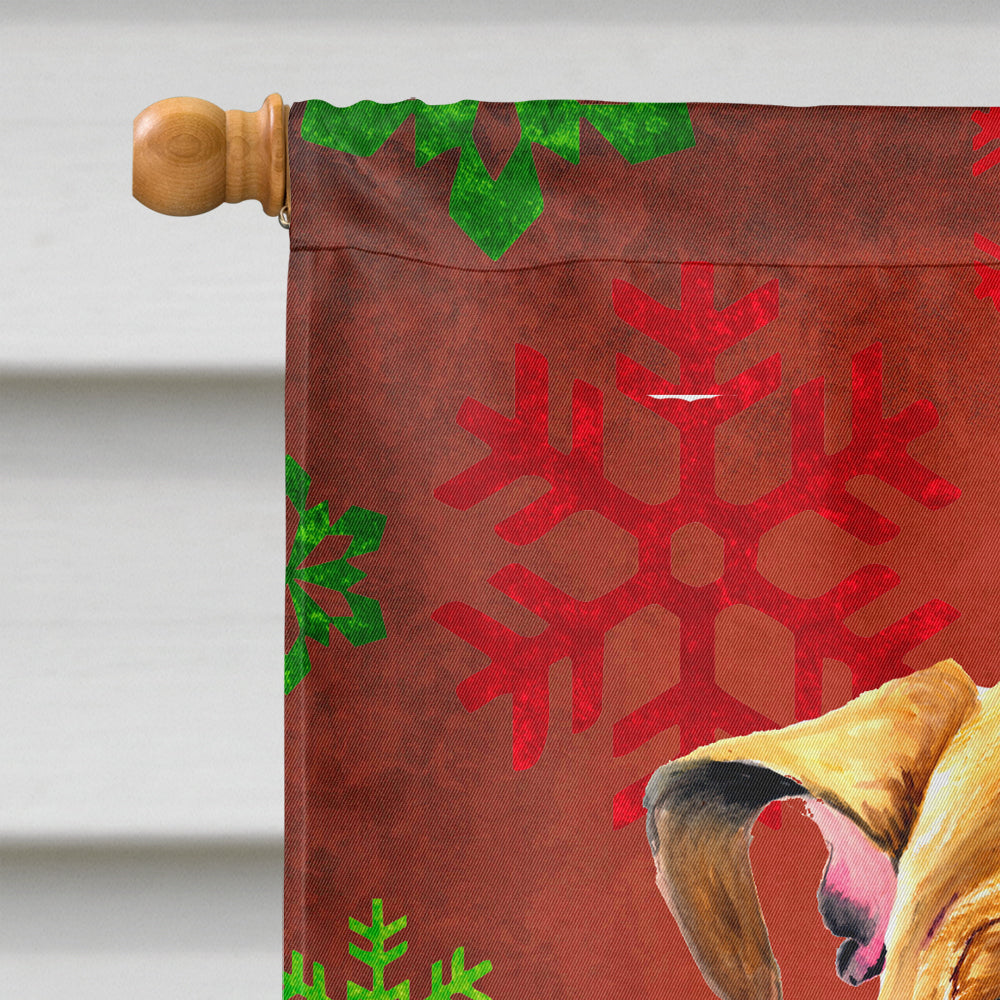 Bulldog English Red and Green Snowflakes Holiday Christmas House Flag 28x40 Porch Sleeve Pole Decorative Outside Yard Banner Artwork Wall Hanging, Polyester