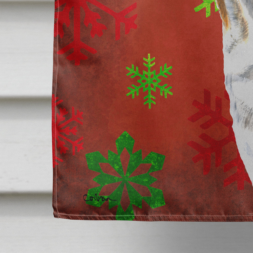 Bulldog English Red and Green Snowflakes Holiday Christmas House Flag 28x40 Porch Sleeve Pole Decorative Outside Yard Banner Artwork Wall Hanging, Polyester