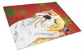 Bulldog English Red and Green Snowflakes Holiday Christmas Cutting Board Tempered Glass Kitchen Cutting Surface, Heat Resistant Chopping, Non-Slip Feet, Food Prep & Serving