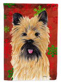 Cairn Terrier Red and Green Snowflakes Holiday Christmas House Flag 28x40 Porch Sleeve Pole Decorative Outside Yard Banner Artwork Wall Hanging, Polyester