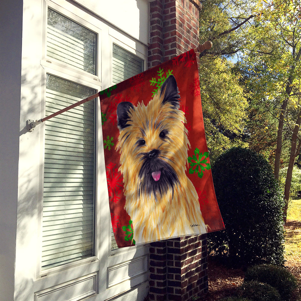 Cairn Terrier Red and Green Snowflakes Holiday Christmas House Flag 28x40 Porch Sleeve Pole Decorative Outside Yard Banner Artwork Wall Hanging, Polyester