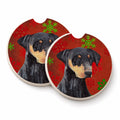 Doberman Red and Green Snowflakes Holiday Christmas Set of 2 Cup Holder Car Coasters Absorbent Round Sandstone Coasters Gifts for Men or Women, 2.5, Multicolor