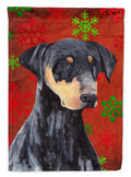 Doberman Red and Green Snowflakes Holiday Christmas House Flag 28x40 Porch Sleeve Pole Decorative Outside Yard Banner Artwork Wall Hanging, Polyester