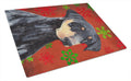 Doberman Red and Green Snowflakes Holiday Christmas Cutting Board Tempered Glass Kitchen Cutting Surface, Heat Resistant Chopping, Non-Slip Feet, Food Prep & Serving