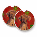 Vizsla Red and Green Snowflakes Holiday Christmas Set of 2 Cup Holder Car Coasters Absorbent Round Sandstone Coasters Gifts for Men or Women, 2.5, Multicolor