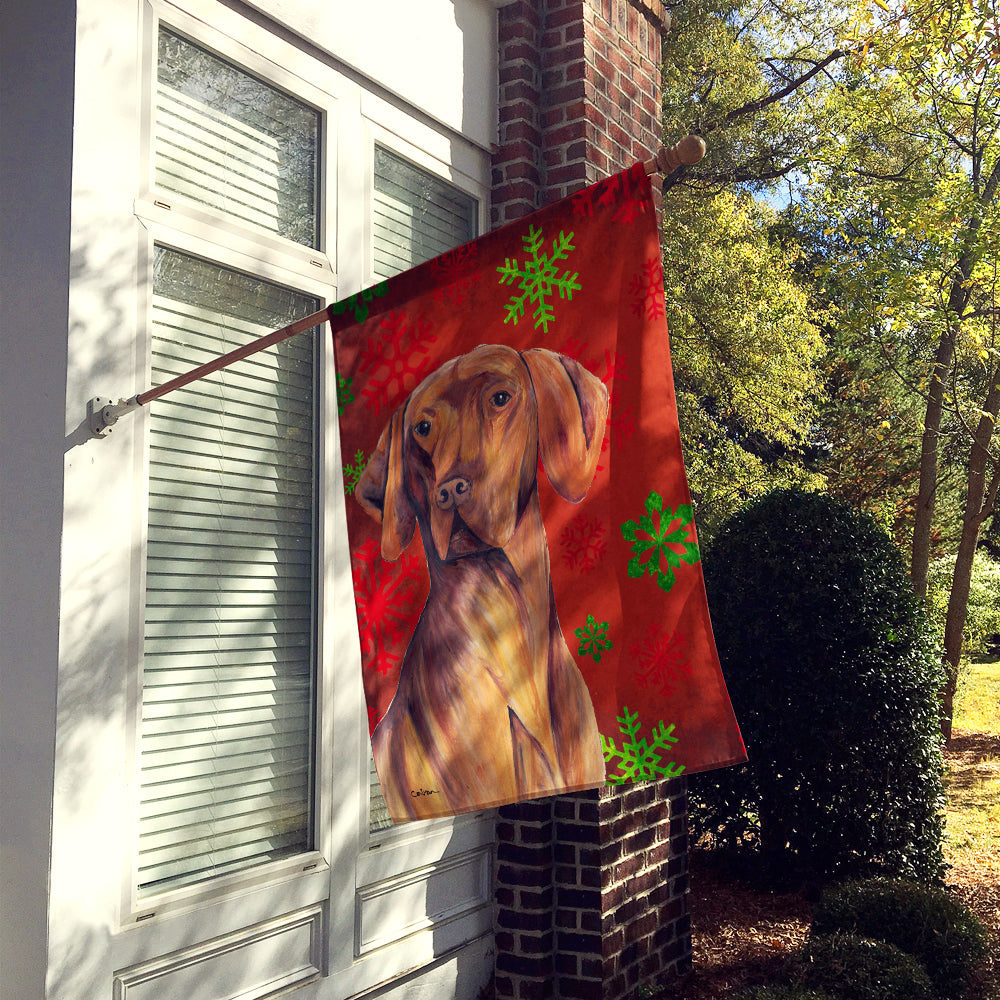 Vizsla Red and Green Snowflakes Holiday Christmas House Flag 28x40 Porch Sleeve Pole Decorative Outside Yard Banner Artwork Wall Hanging, Polyester