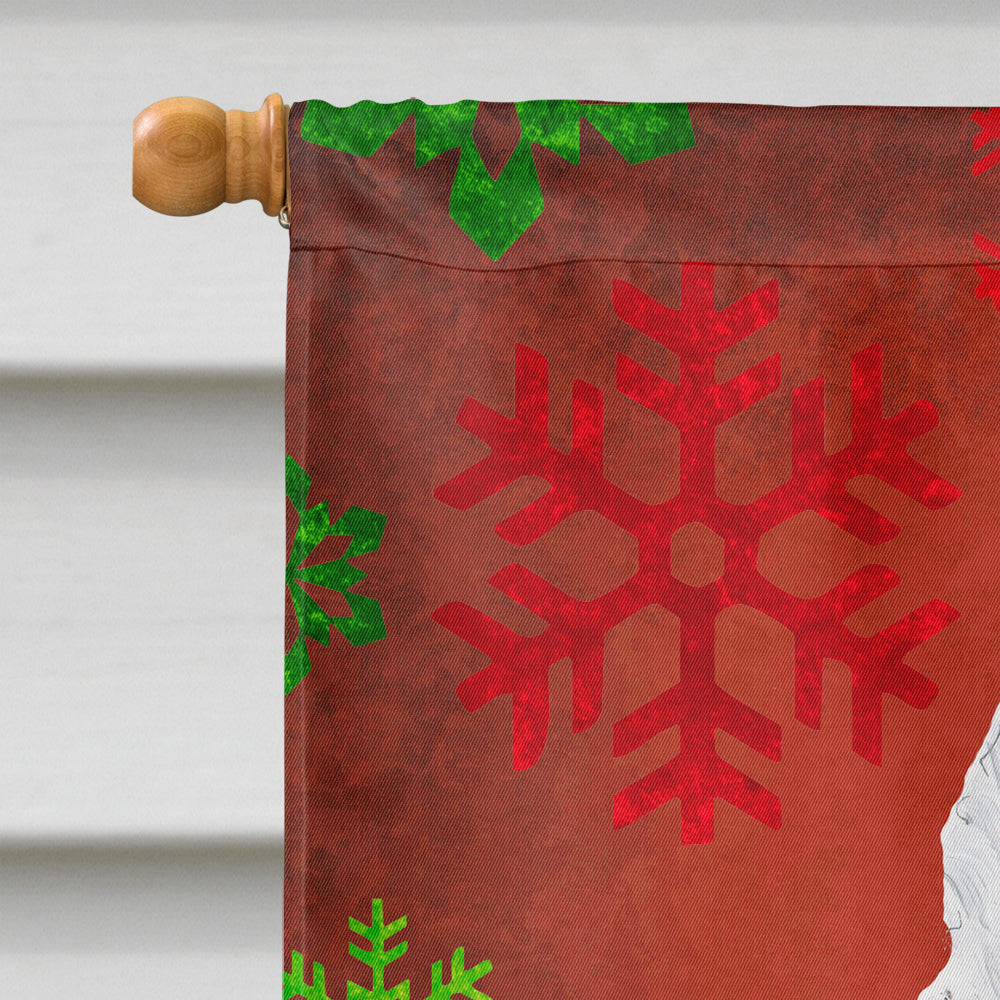 American Eskimo Red and Green Snowflakes Holiday Christmas House Flag 28x40 Porch Sleeve Pole Decorative Outside Yard Banner Artwork Wall Hanging, Polyester