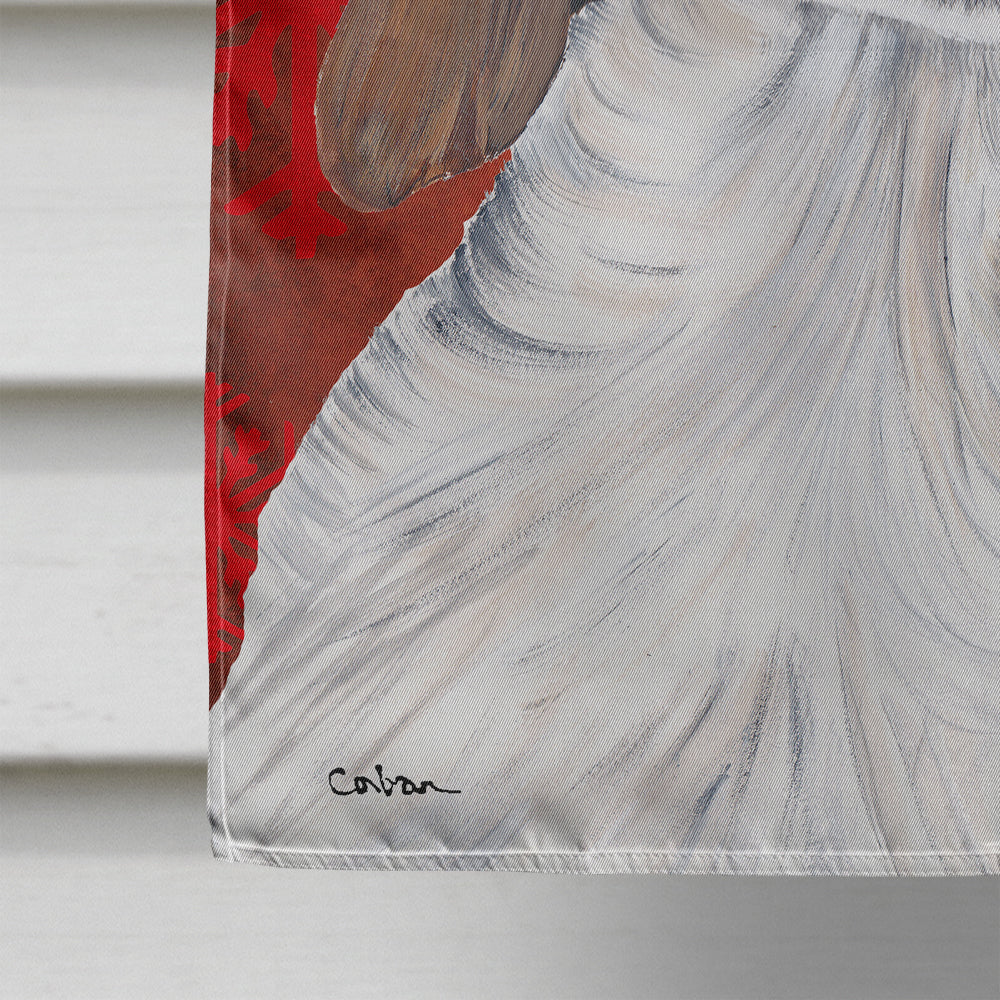 Welsh Springer Spaniel Red  Green Snowflakes Holiday Christmas House Flag 28x40 Porch Sleeve Pole Decorative Outside Yard Banner Artwork Wall Hanging, Polyester