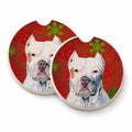 Pit Bull Red and Green Snowflakes Holiday Christmas Set of 2 Cup Holder Car Coasters Absorbent Round Sandstone Coasters Gifts for Men or Women, 2.5, Multicolor