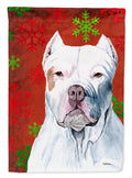 Pit Bull Red and Green Snowflakes Holiday Christmas House Flag 28x40 Porch Sleeve Pole Decorative Outside Yard Banner Artwork Wall Hanging, Polyester