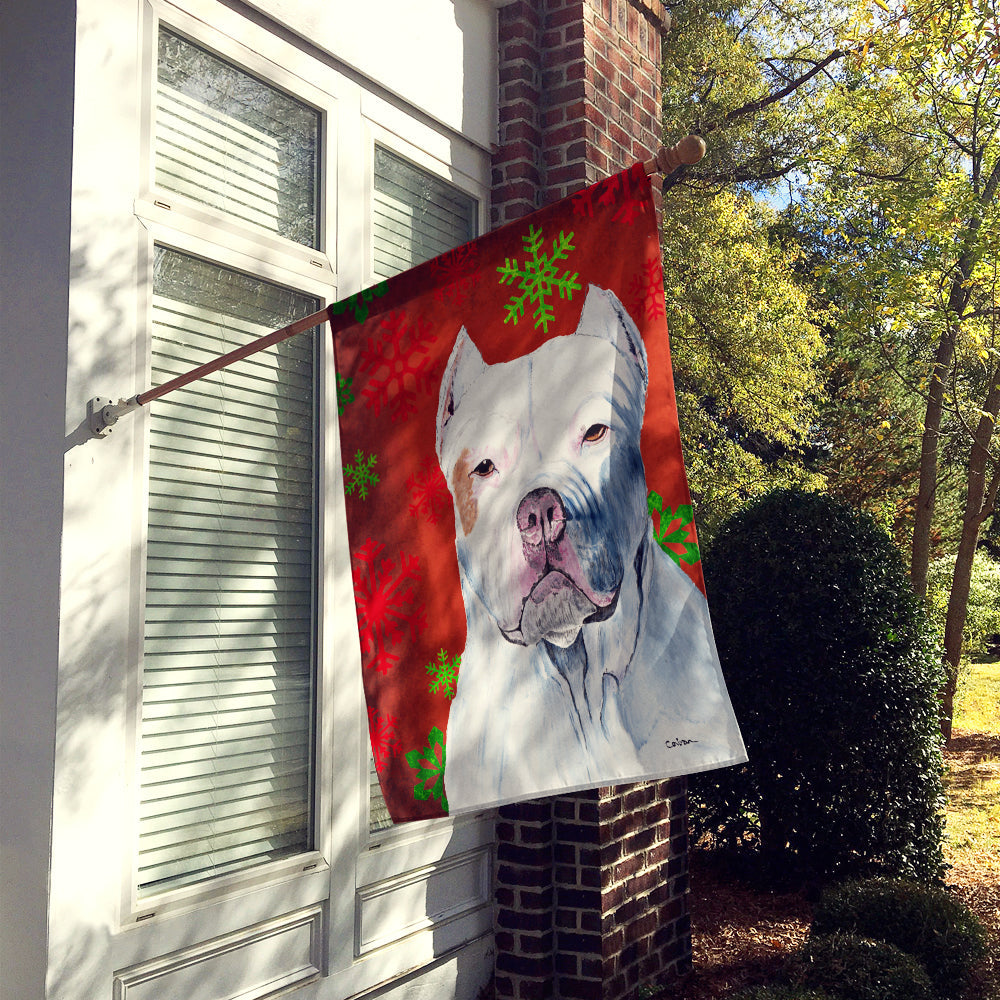 Pit Bull Red and Green Snowflakes Holiday Christmas House Flag 28x40 Porch Sleeve Pole Decorative Outside Yard Banner Artwork Wall Hanging, Polyester