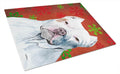 Pit Bull Red and Green Snowflakes Holiday Christmas Cutting Board Tempered Glass Kitchen Cutting Surface, Heat Resistant Chopping, Non-Slip Feet, Food Prep & Serving