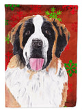 Saint Bernard Red Green Snowflake Christmas House Flag 28x40 Porch Sleeve Pole Decorative Outside Yard Banner Artwork Wall Hanging, Polyester