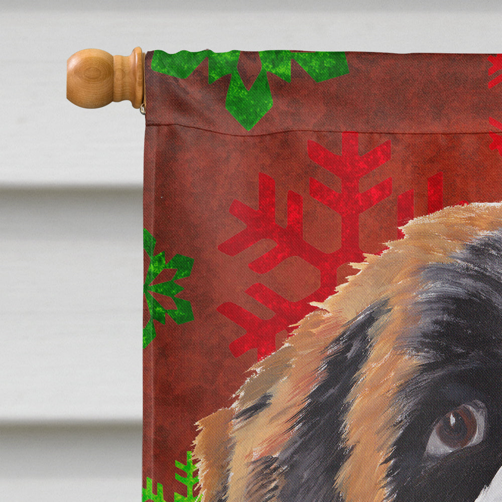 Saint Bernard Red Green Snowflake Christmas House Flag 28x40 Porch Sleeve Pole Decorative Outside Yard Banner Artwork Wall Hanging, Polyester