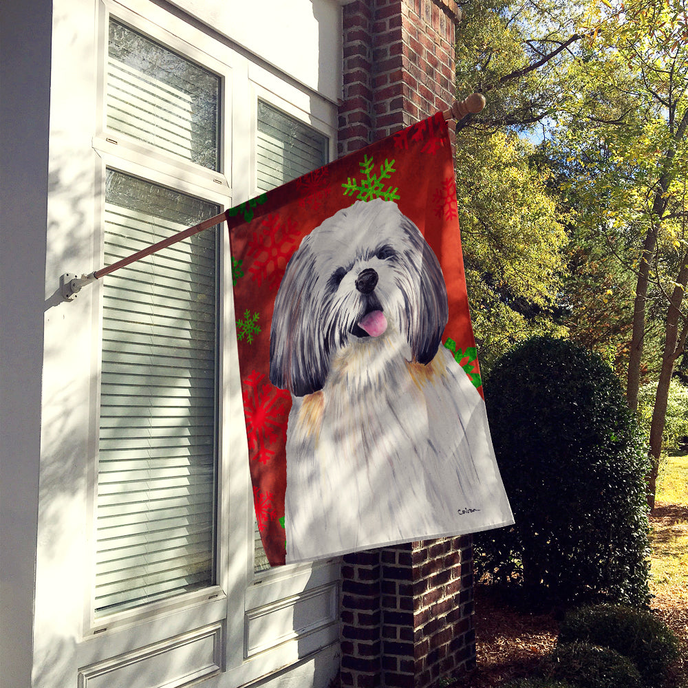 Shih Tzu Red and Green Snowflakes Holiday Christmas House Flag 28x40 Porch Sleeve Pole Decorative Outside Yard Banner Artwork Wall Hanging, Polyester