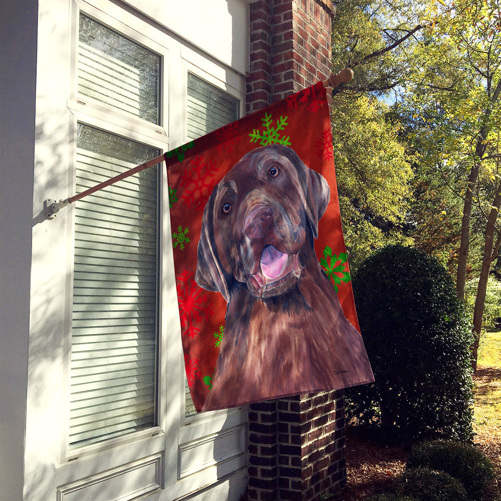 Labrador Red and Green Snowflakes Holiday Christmas House Flag 28x40 Porch Sleeve Pole Decorative Outside Yard Banner Artwork Wall Hanging, Polyester