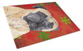 Mastiff Red and Green Snowflakes Holiday Christmas Cutting Board Tempered Glass Kitchen Cutting Surface, Heat Resistant Chopping, Non-Slip Feet, Food Prep & Serving