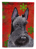 Scottish Terrier Red and Green Snowflakes Holiday Christmas House Flag 28x40 Porch Sleeve Pole Decorative Outside Yard Banner Artwork Wall Hanging, Polyester