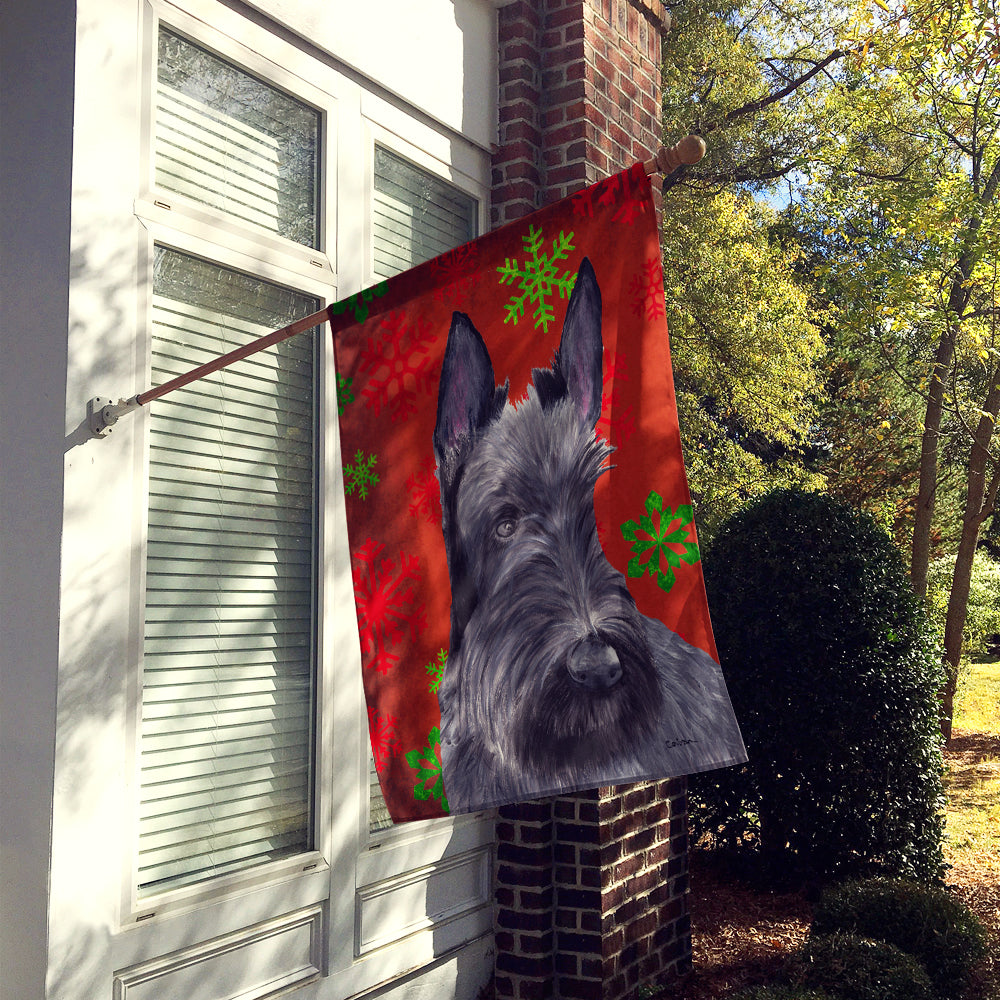Scottish Terrier Red and Green Snowflakes Holiday Christmas House Flag 28x40 Porch Sleeve Pole Decorative Outside Yard Banner Artwork Wall Hanging, Polyester