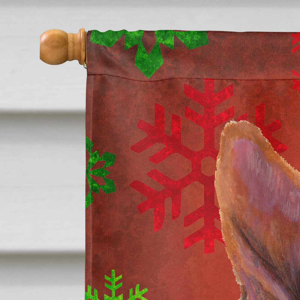 Basenji Red and Green Snowflakes Holiday Christmas House Flag 28x40 Porch Sleeve Pole Decorative Outside Yard Banner Artwork Wall Hanging, Polyester
