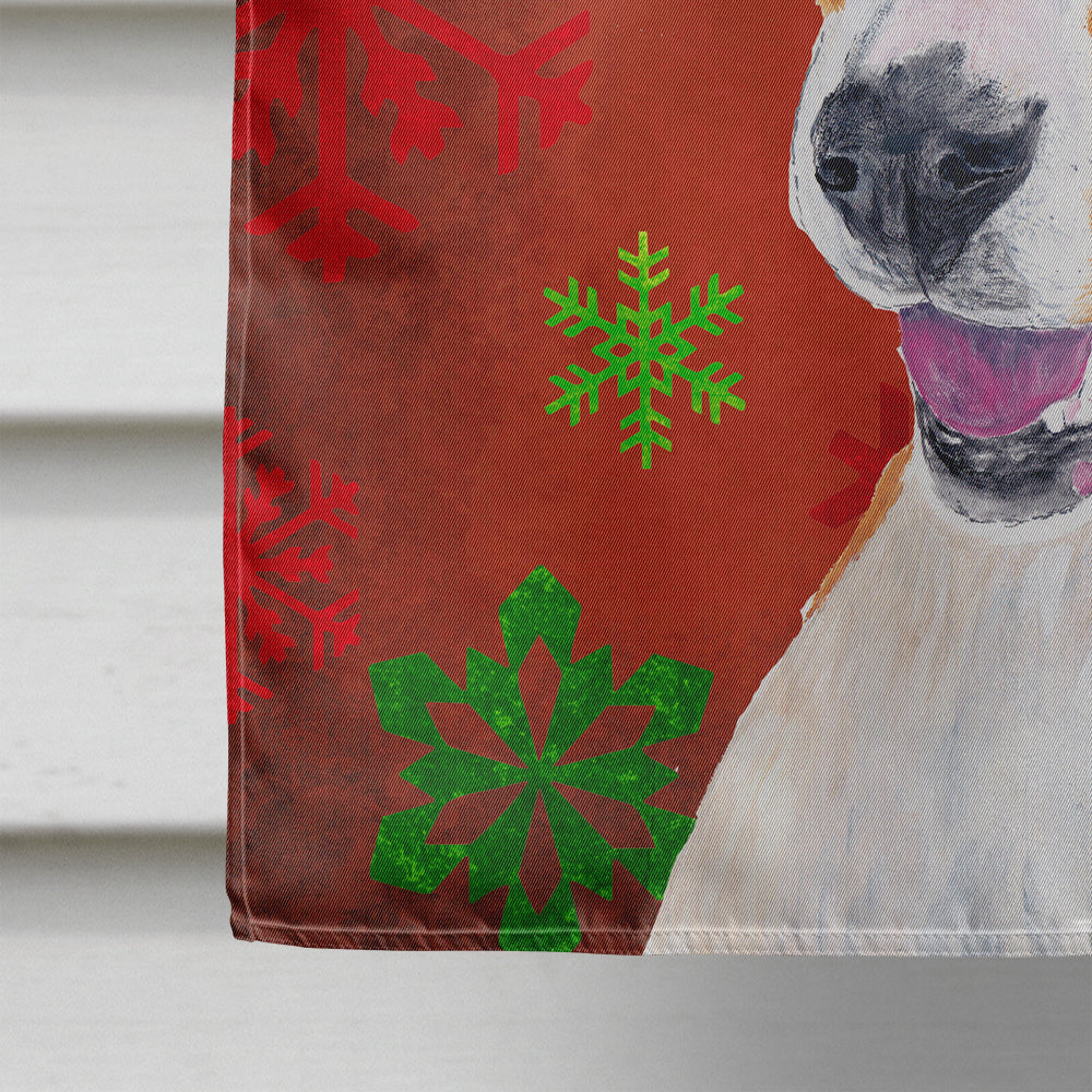 Basenji Red and Green Snowflakes Holiday Christmas House Flag 28x40 Porch Sleeve Pole Decorative Outside Yard Banner Artwork Wall Hanging, Polyester