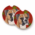 Boxer Red and Green Snowflakes Holiday Christmas Set of 2 Cup Holder Car Coasters Absorbent Round Sandstone Coasters Gifts for Men or Women, 2.5, Multicolor