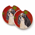 Cavalier Spaniel Red and Green Snowflakes Holiday Christmas Set of 2 Cup Holder Car Coasters Absorbent Round Sandstone Coasters Gifts for Men or Women, 2.5, Multicolor