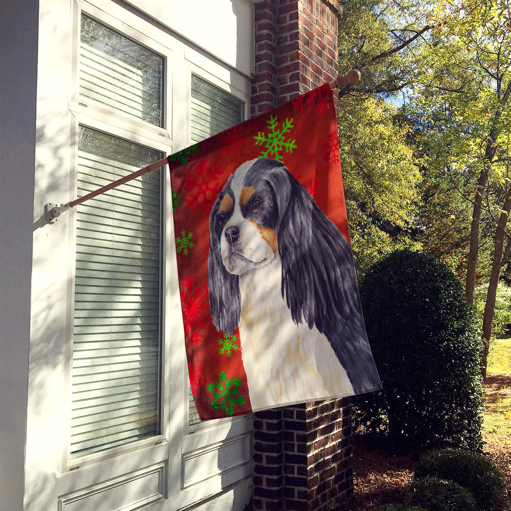 Cavalier Spaniel Red and Green Snowflakes Holiday Christmas House Flag 28x40 Porch Sleeve Pole Decorative Outside Yard Banner Artwork Wall Hanging, Polyester