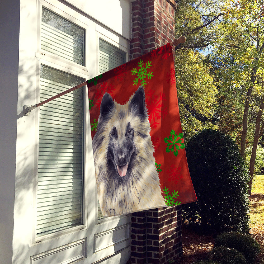 Belgian Tervuren Red and Green Snowflakes Holiday Christmas House Flag 28x40 Porch Sleeve Pole Decorative Outside Yard Banner Artwork Wall Hanging, Polyester