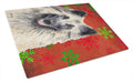Belgian Tervuren Red and Green Snowflakes Holiday Christmas Cutting Board Tempered Glass Kitchen Cutting Surface, Heat Resistant Chopping, Non-Slip Feet, Food Prep & Serving