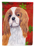 Cavalier Spaniel Red and Green Snowflakes Holiday Christmas House Flag 28x40 Porch Sleeve Pole Decorative Outside Yard Banner Artwork Wall Hanging, Polyester