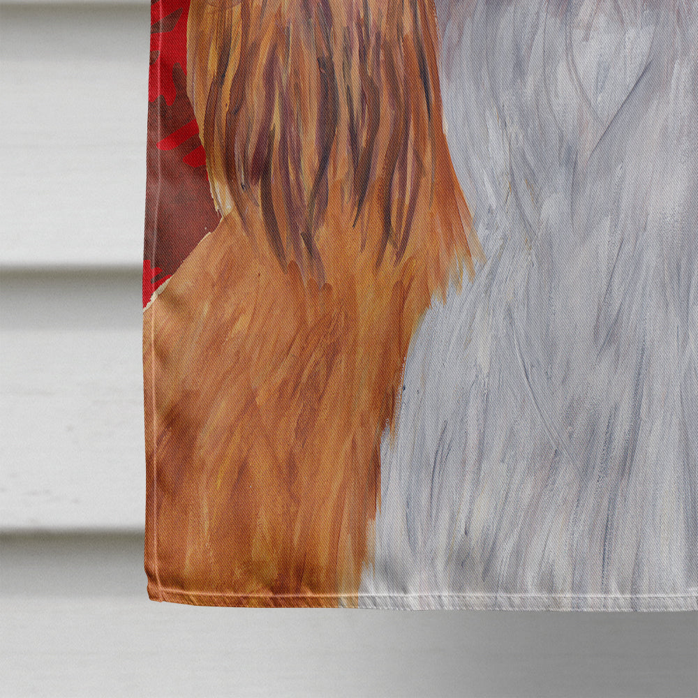 Cavalier Spaniel Red and Green Snowflakes Holiday Christmas House Flag 28x40 Porch Sleeve Pole Decorative Outside Yard Banner Artwork Wall Hanging, Polyester