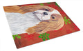 Cavalier Spaniel Red and Green Snowflakes Holiday Christmas Cutting Board Tempered Glass Kitchen Cutting Surface, Heat Resistant Chopping, Non-Slip Feet, Food Prep & Serving