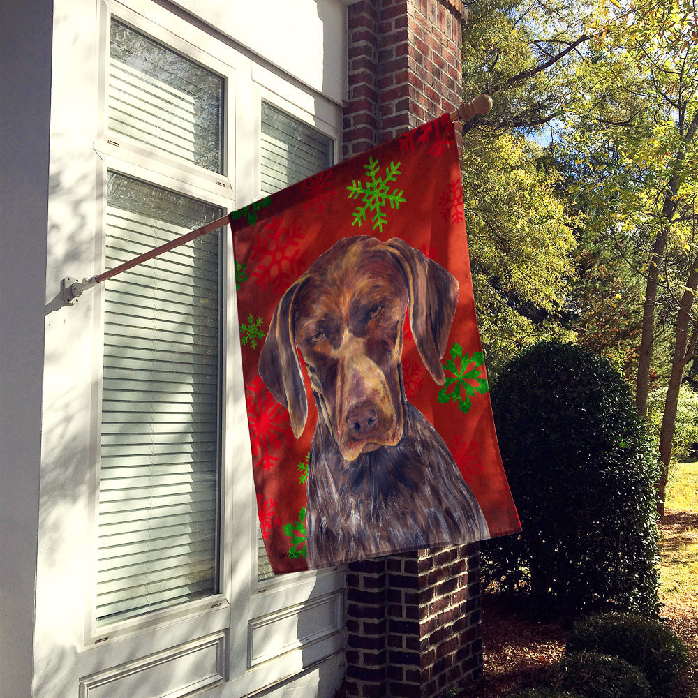 German Shorthaired Pointer Red  Snowflakes Holiday Christmas House Flag 28x40 Porch Sleeve Pole Decorative Outside Yard Banner Artwork Wall Hanging, Polyester
