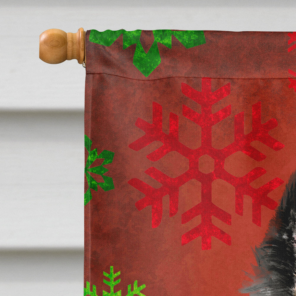 Belgian Sheepdog Red and Green Snowflakes Holiday Christmas House Flag 28x40 Porch Sleeve Pole Decorative Outside Yard Banner Artwork Wall Hanging, Polyester