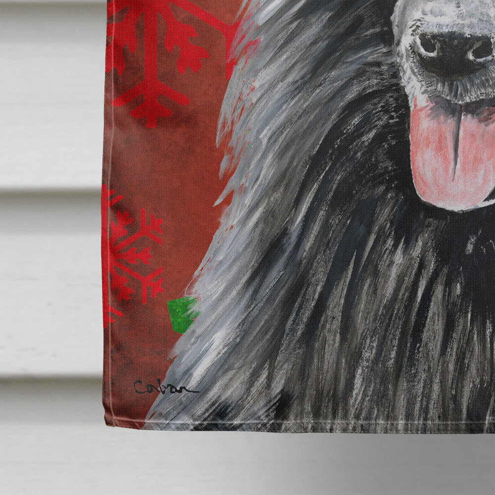 Belgian Sheepdog Red and Green Snowflakes Holiday Christmas House Flag 28x40 Porch Sleeve Pole Decorative Outside Yard Banner Artwork Wall Hanging, Polyester