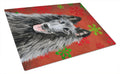 Belgian Sheepdog Red and Green Snowflakes Holiday Christmas Cutting Board Tempered Glass Kitchen Cutting Surface, Heat Resistant Chopping, Non-Slip Feet, Food Prep & Serving