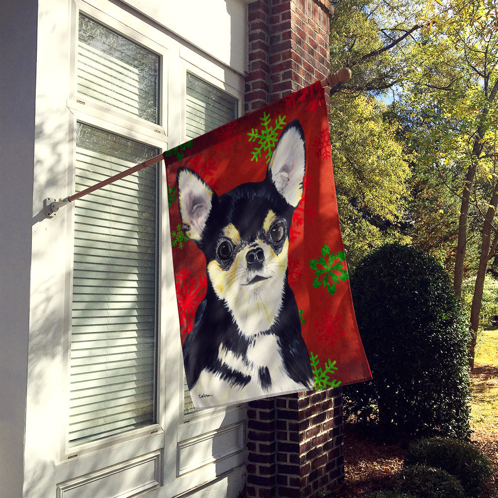 Chihuahua Red and Green Snowflakes Holiday Christmas House Flag 28x40 Porch Sleeve Pole Decorative Outside Yard Banner Artwork Wall Hanging, Polyester