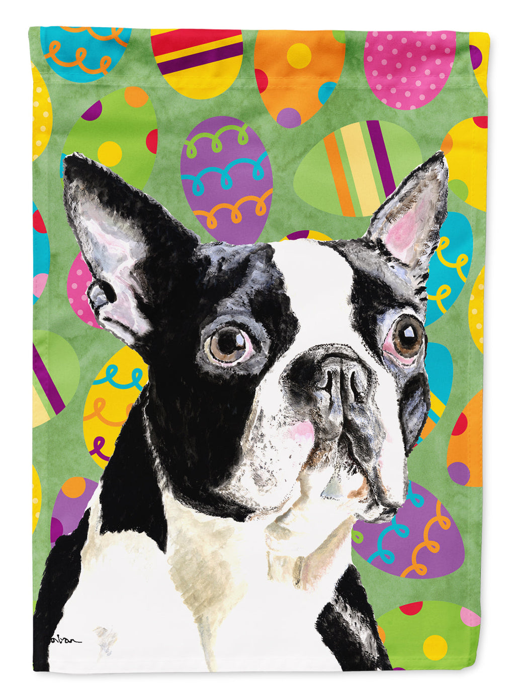 Boston Terrier Easter Eggtravaganza House Flag 28x40 Porch Sleeve Pole Decorative Outside Yard Banner Artwork Wall Hanging, Polyester