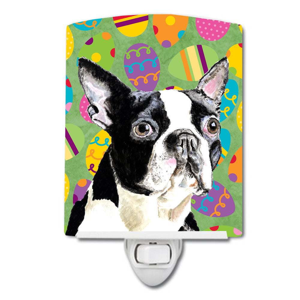 Boston Terrier Easter Eggtravaganza Ceramic Night Light Compact, UL-Certified, Ideal for Bedroom, Bathroom, Nursery, Hallway, Kitchen, 6x4x3, Multicolor