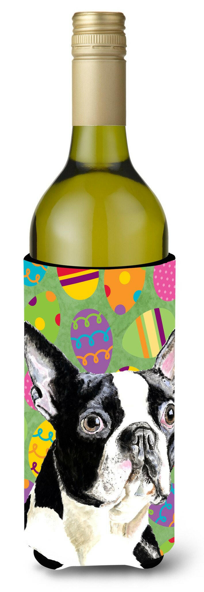 Boston Terrier Easter Eggtravaganza Wine Bottle Hugger Gift Sleeve for Standard 750 ml Bottles, Insulated Reusable Also Fits Mini Shot & Pint Bottles