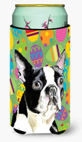 Boston Terrier Easter Eggtravaganza Tall Boy Hugger Can Cooler Sleeve Machine Washable Drink Collapsible Insulator Beverage Insulated Holder